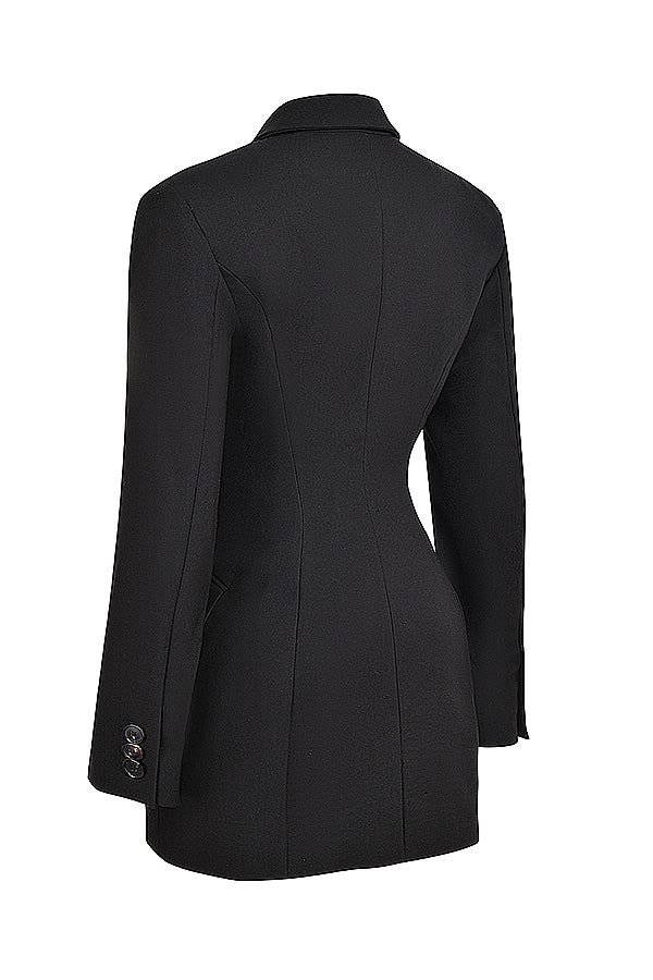 Black Blazer Dress, Structured Mini Dress with Long Sleeves — Image 9