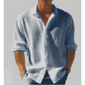 Men's Long Sleeve Button-Down Shirt - Casual Textured Cotton Blend - White, Green, Pink, Cream, Black, Blue — Image 7
