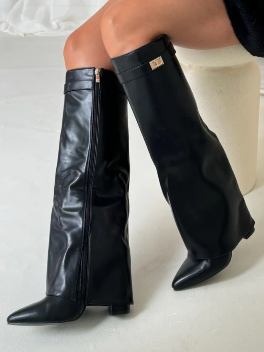 Elegant Women's Knee-High Suede Boots - Black, Beige, Brown, Luxurious Material — Image 14