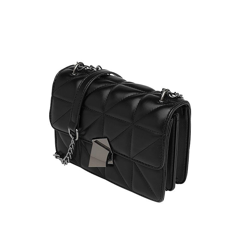 Quilted Crossbody Bag Black Faux Leather Chain Strap Shoulder Purse — Image 3