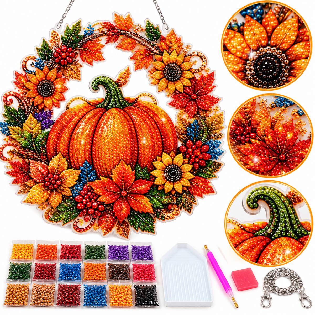 Ghirlanda Autunnale Diamond Painting – Zucca e Fiori