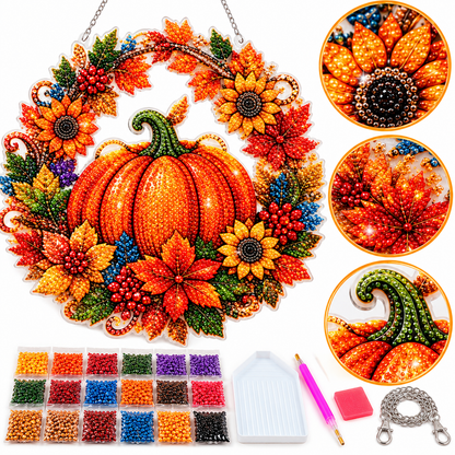 Ghirlanda Autunnale Diamond Painting – Zucca e Fiori