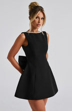 Bow Back Mini Dress with Pearl Detail - Pink Polyester Blend - Cocktail Party Dress — Image 10