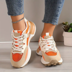 Women's Mesh Sneakers Orange Beige Cushioned Sole Lightweight Breathable — Main Image