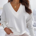 Elegant Women's V-Neck Button Sleeve Sweater in White, Black, Blue, Red - Soft Knit — Main Image