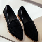 Women's Suede Loafers Pointed Toe Slip-On Flats Cushioned Insole Black — Image 5