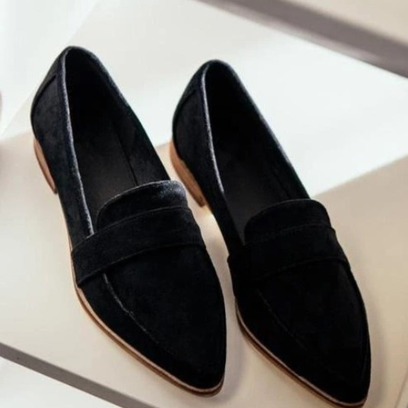 Women's Suede Loafers Pointed Toe Slip-On Flats Cushioned Insole Black — Image 5