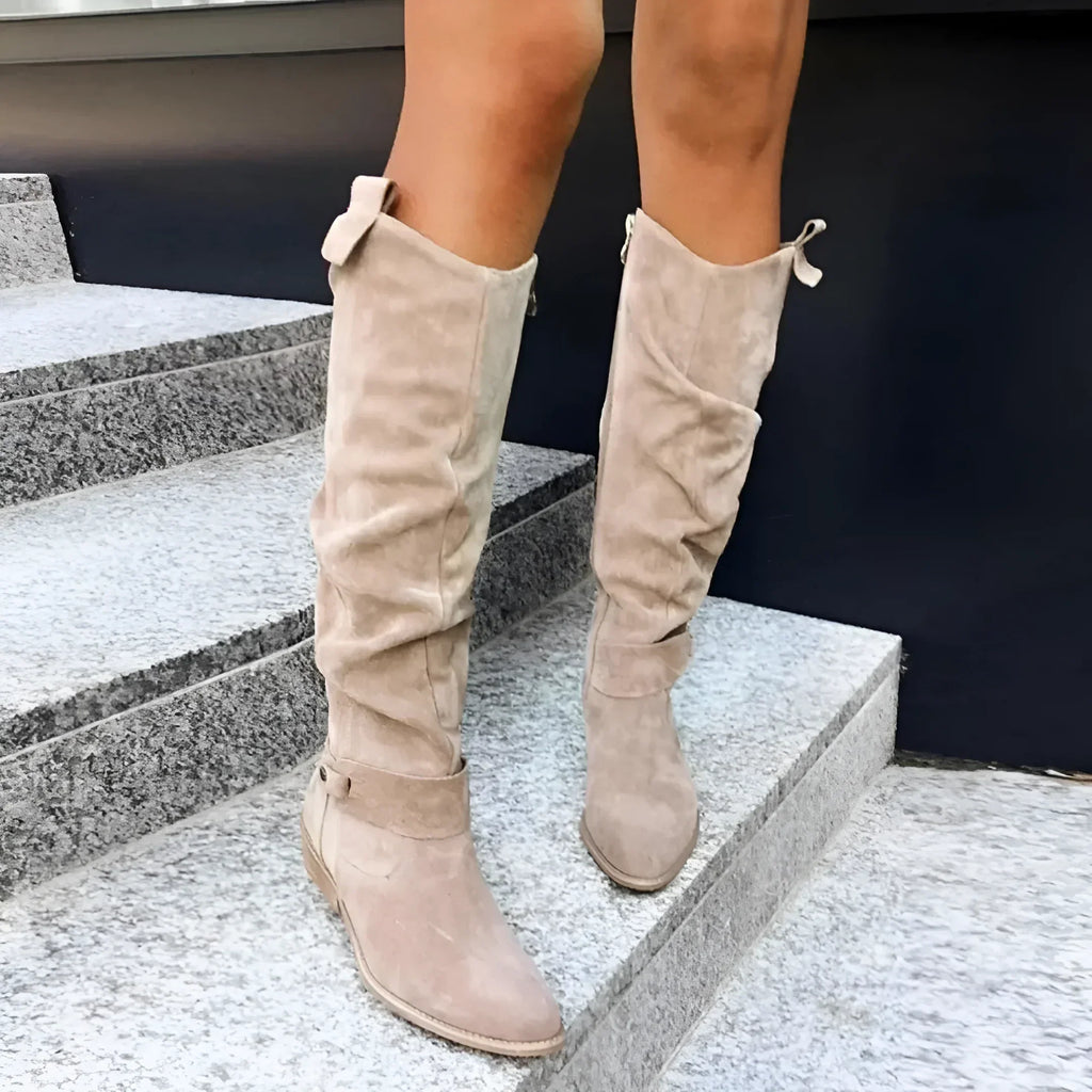 Chic Women's Suede Knee-High Boots in Beige, Brown, Black - Comfortable Fit — Image 2