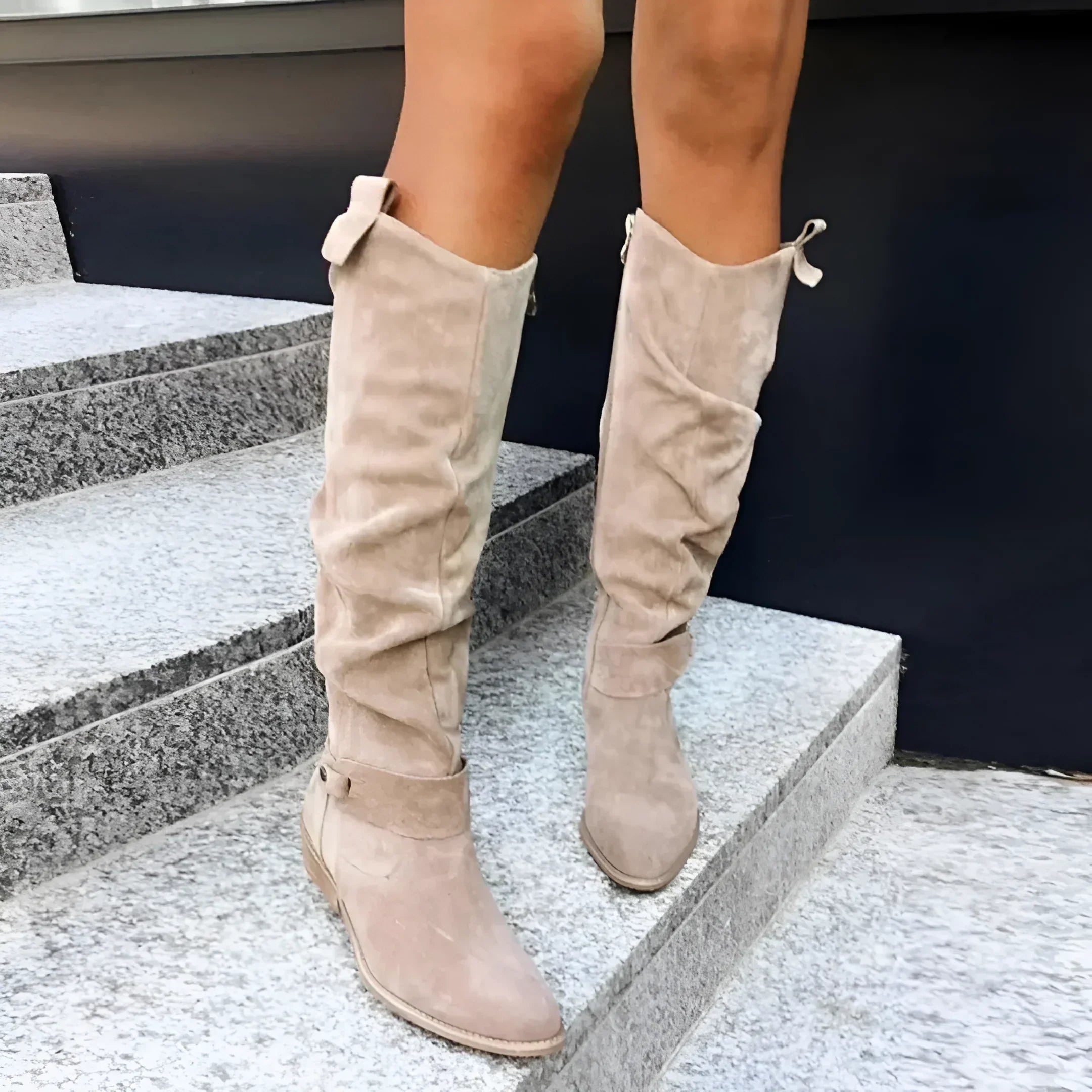 Chic Women's Suede Knee-High Boots in Beige, Brown, Black - Comfortable Fit — Image 2