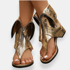 Brand Women's Open Toe Zipper Ankle Boots Metallic Leather Low Heel Sandals — Image 2