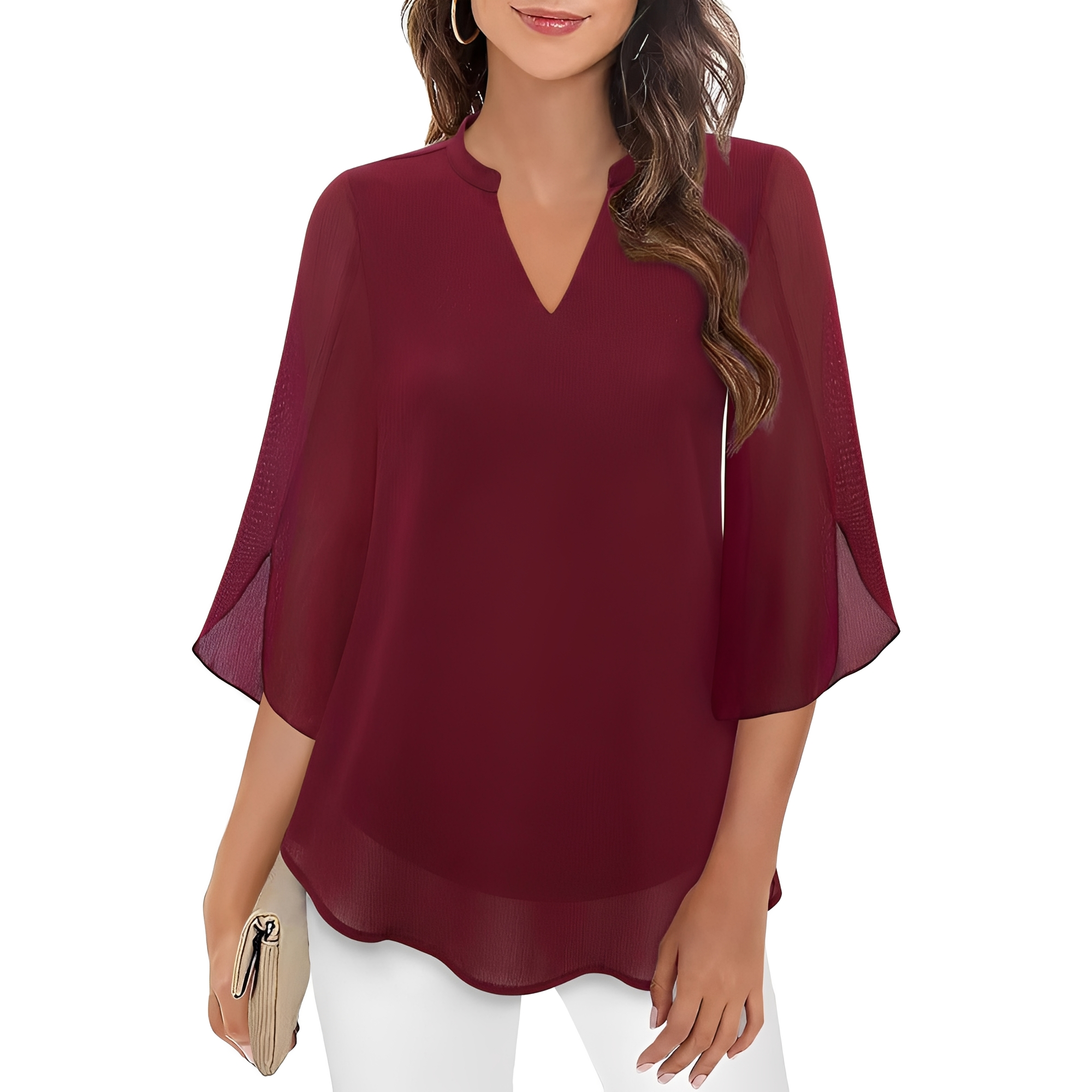 Brand Women's Chiffon V-Neck Blouse 3/4 Sleeve Elegant Top Various Colors — Image 2
