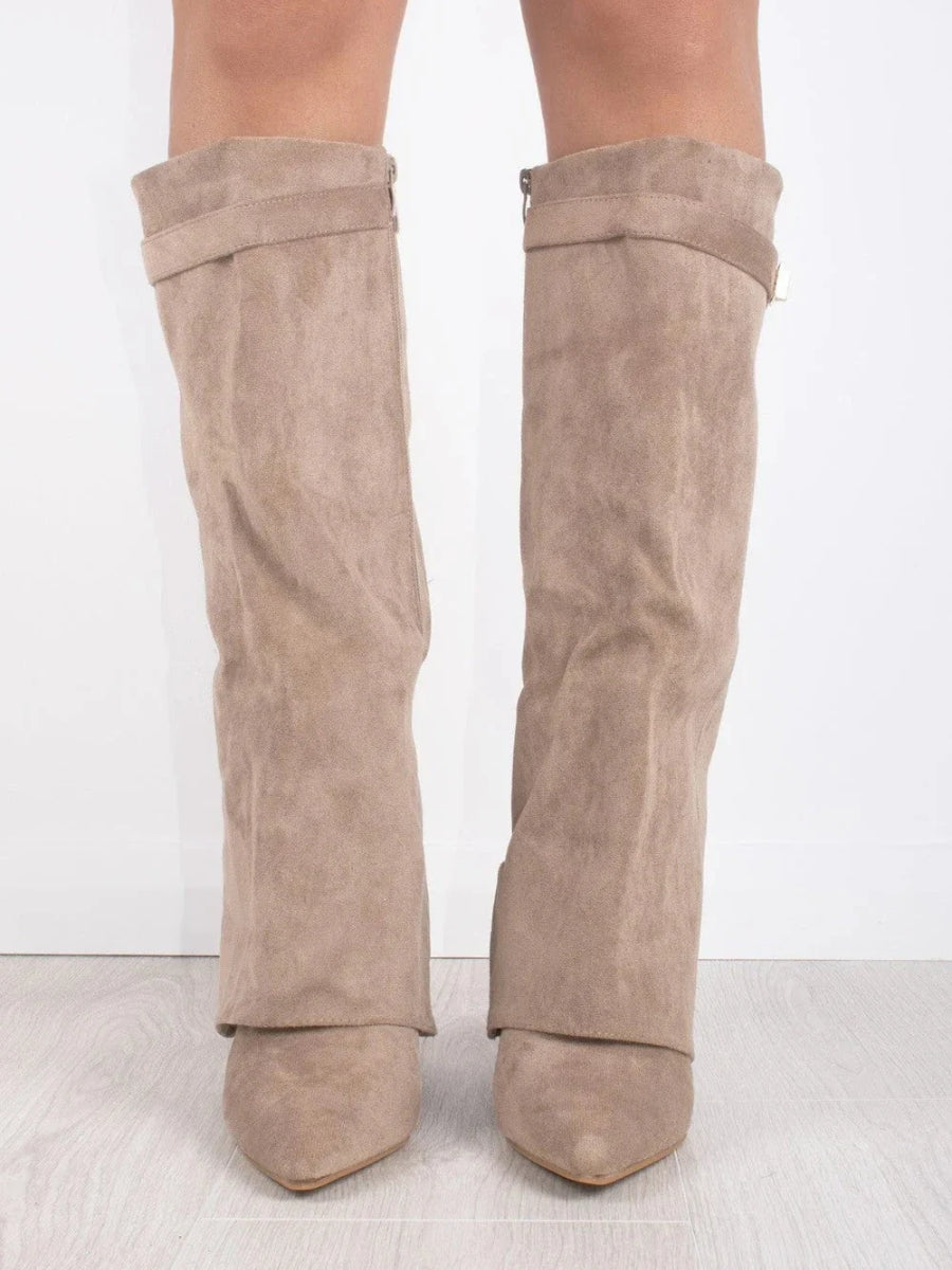 Elegant Women's Knee-High Suede Boots - Black, Beige, Brown, Luxurious Material — Image 7