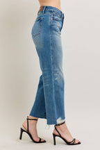 Judy Blue Women's Wide-Leg Distressed High-Waisted Jeans Blue Denim Frayed Hem — Image 3
