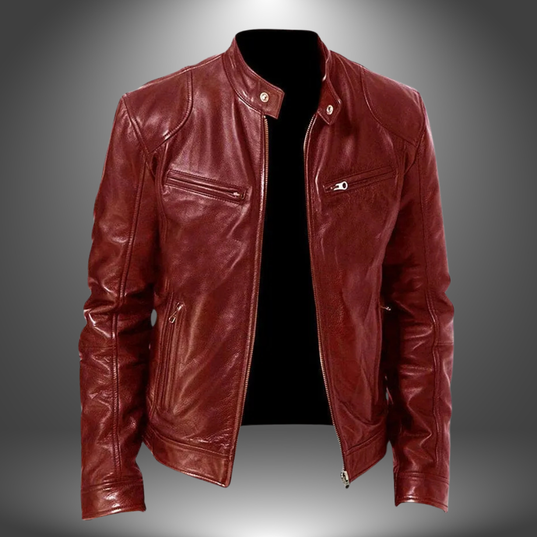 Men's Classic Leather Biker Jacket in Black, Brown, Green, Blue, Red, Gray, Tan — Image 5