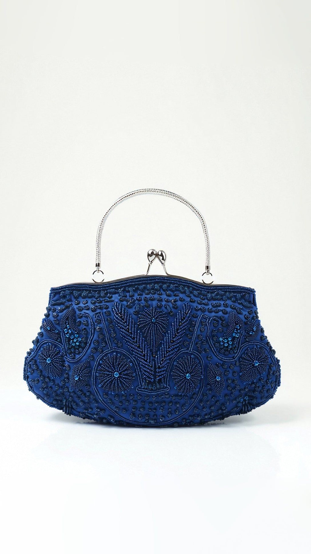 Embroidered Evening Bag with Metal Handle, Beaded Fabric Clutch for Formal Occasions — Image 4