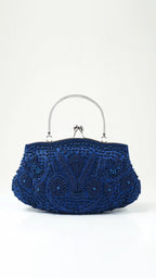 Embroidered Evening Bag with Metal Handle, Beaded Fabric Clutch for Formal Occasions — Image 4