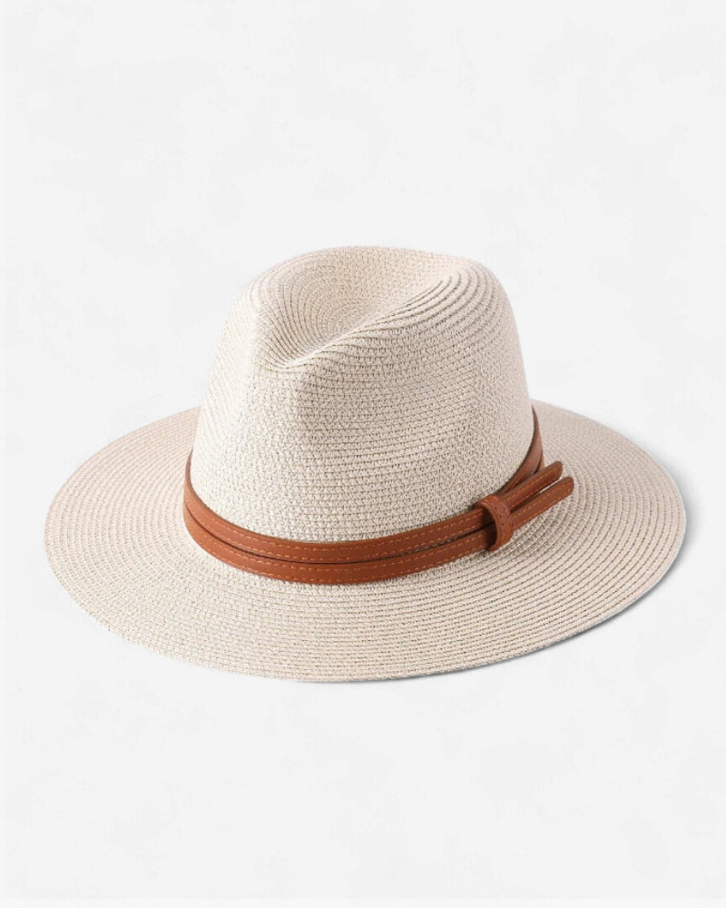 Men's Straw Fedora Hat with Brown Leather Band Lightweight Sun Protection — Main Image