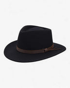 Classic Wool Fedora Hat Men's Wide Brim Felt with Leather Band Black Brown Medium — Main Image