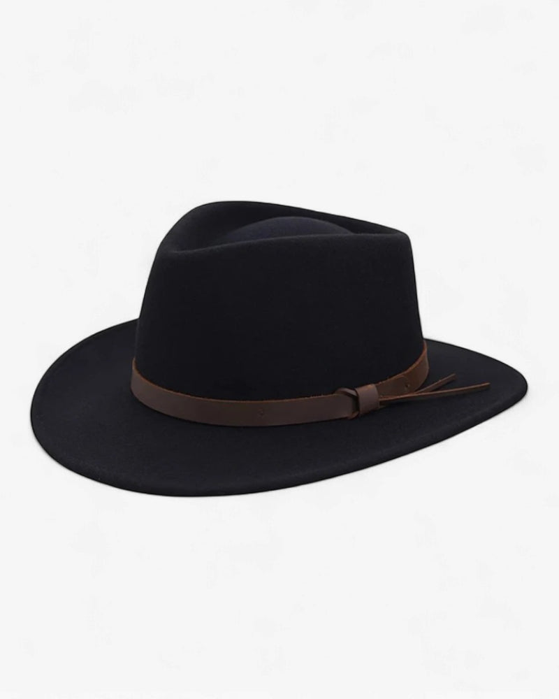 Classic Wool Fedora Hat Men's Wide Brim Felt with Leather Band Black Brown Medium — Main Image