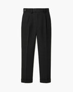 Men's Wool Blend Pleated Trousers Black Tailored Fit Cuffed Hem Formal Pants — Main Image
