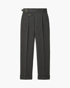 Men's Wool Blend Pleated Trousers Gray High Waist Adjustable Waistband Formal Business Pants — Main Image