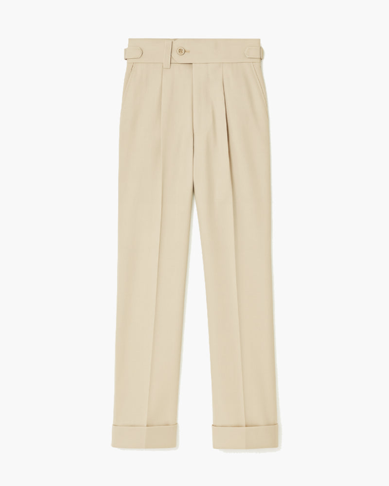 Men's Tailored Pleated Trousers Wool Blend Beige Adjustable Waistband Formal Pants — Main Image