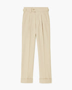 Men's Tailored Pleated Trousers Wool Blend Beige Adjustable Waistband Formal Pants — Main Image