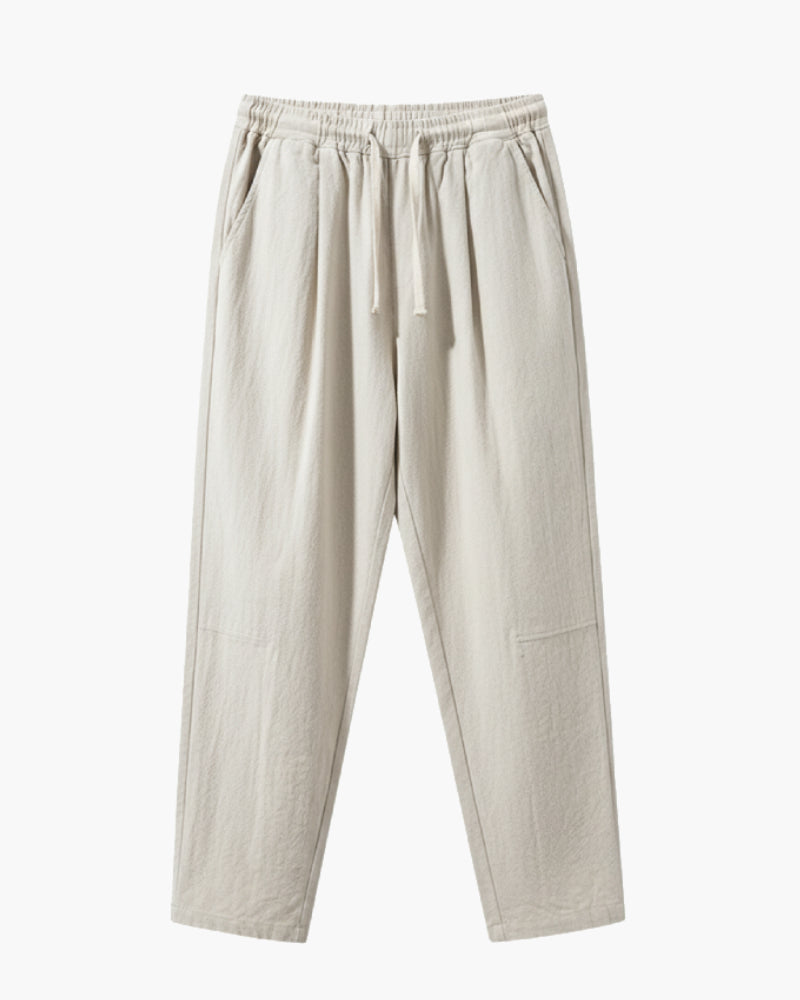 Men's Cotton Linen Relaxed Fit Pants Elastic Waist Casual Trousers Various Colors — Main Image