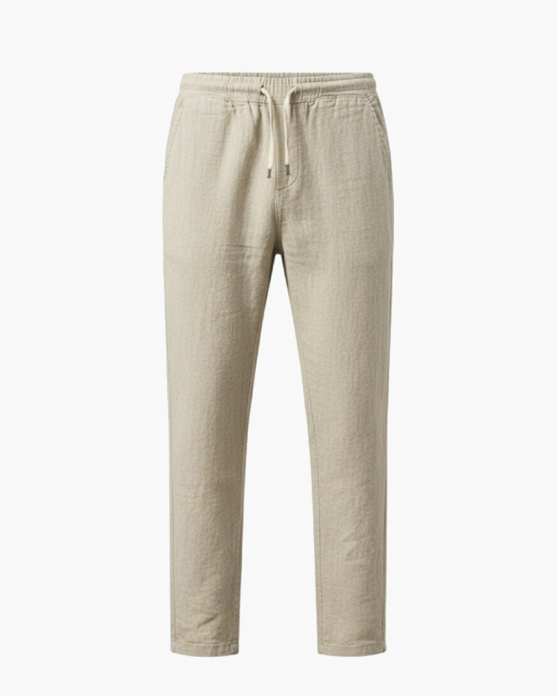 Men's Linen Blend Jogger Pants Lightweight Elastic Waist Casual Trousers Beige — Main Image