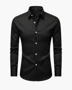 Men's Dress Shirt Slim Fit Cotton Blend Black Long Sleeve Button-Down — Main Image