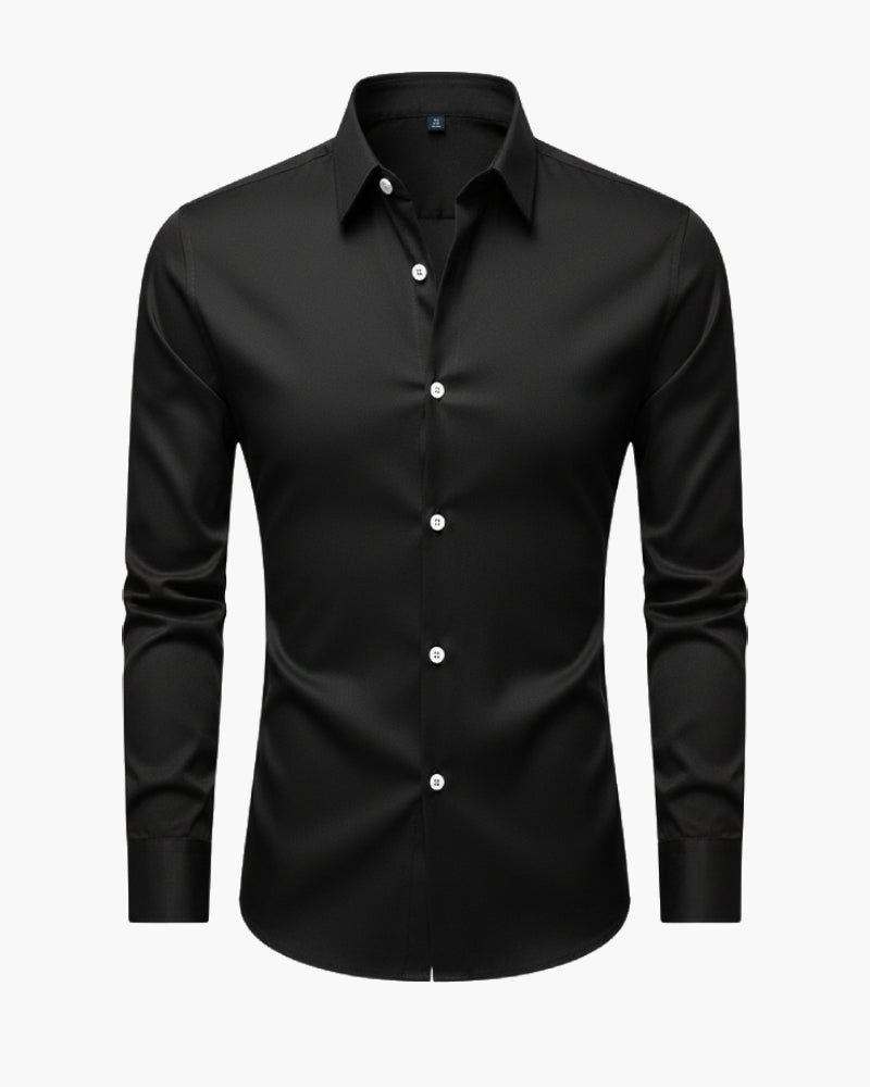 Men's Dress Shirt Slim Fit Cotton Blend Black Long Sleeve Button-Down — Main Image