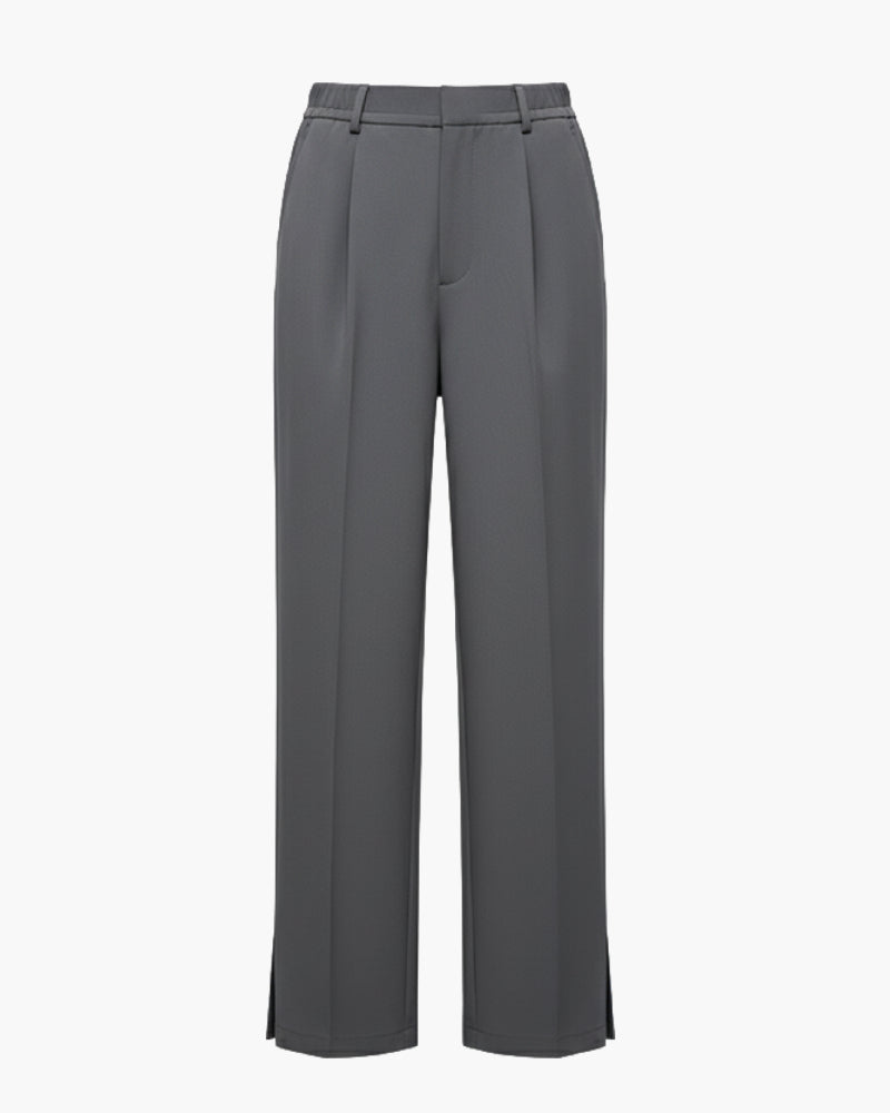 Men's Wide Leg Trousers Polyester Elastic Waist Relaxed Fit Business Casual Pants Gray — Main Image
