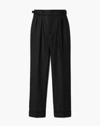 Brand Men's Wool Pleated Trousers Tailored Fit Adjustable Waistband Black — Main Image