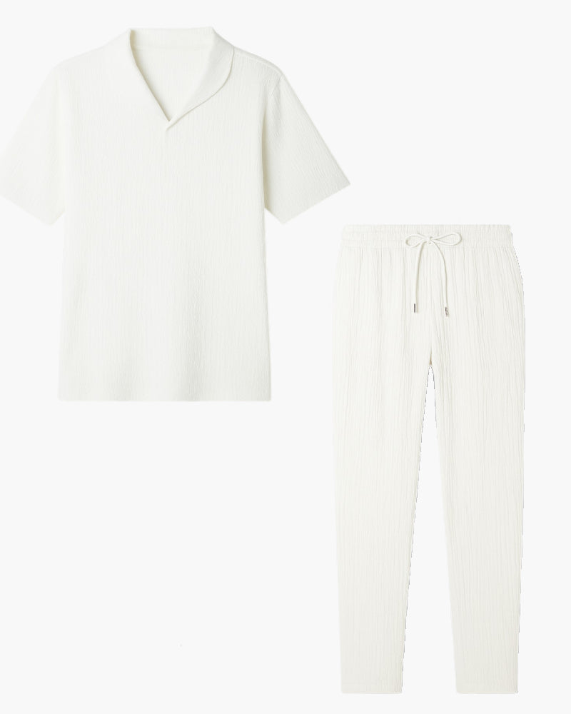 Men's Polo Shirt and Pants Set Cotton Blend Casual Lounge Wear White — Main Image