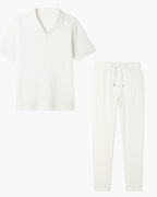 Men's Polo Shirt and Pants Set Cotton Blend Casual Lounge Wear White — Main Image