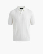 Men's Polo Shirt Ribbed Knit Short Sleeve Soft Cotton Blend White Casual Top — Main Image