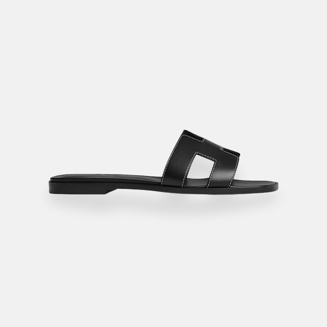 Women's Open Toe Slip-On Sandals Leather Casual Flat Slides Brown — Image 6