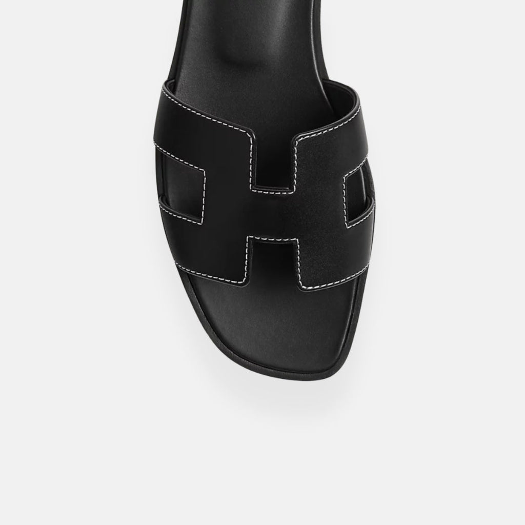 Women's Open Toe Slip-On Sandals Leather Casual Flat Slides Brown — Image 7
