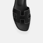 Women's Open Toe Slip-On Sandals Leather Casual Flat Slides Brown — Image 7