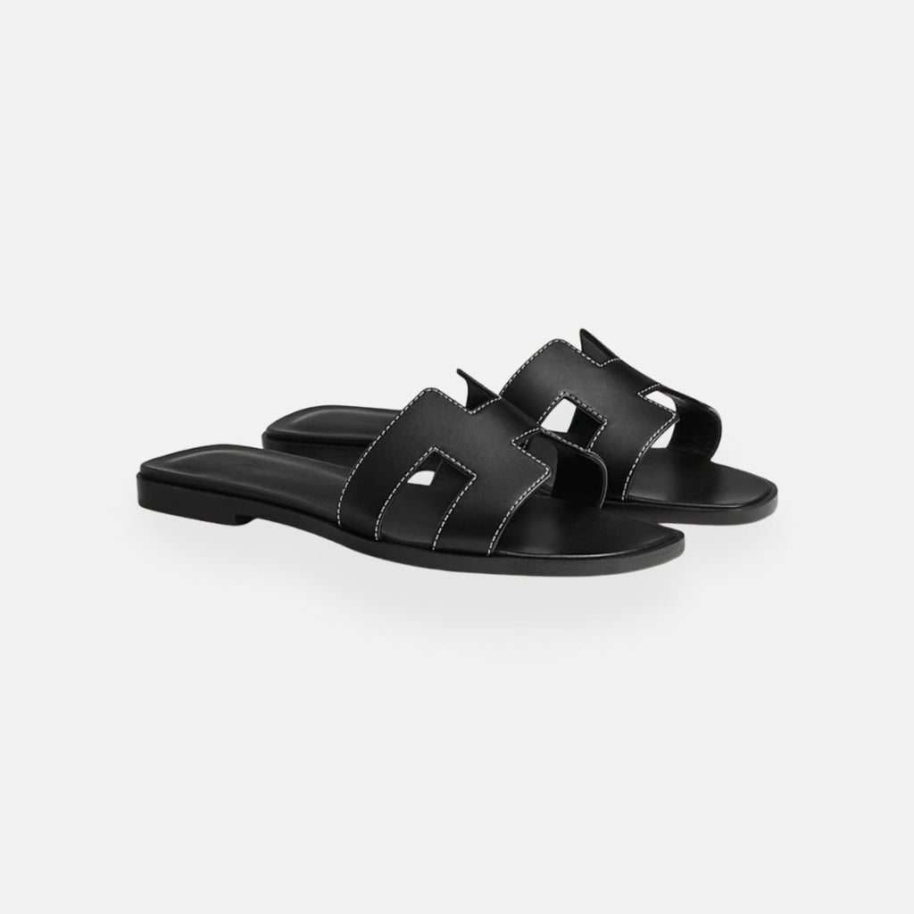 Women's Open Toe Slip-On Sandals Leather Casual Flat Slides Brown — Image 8