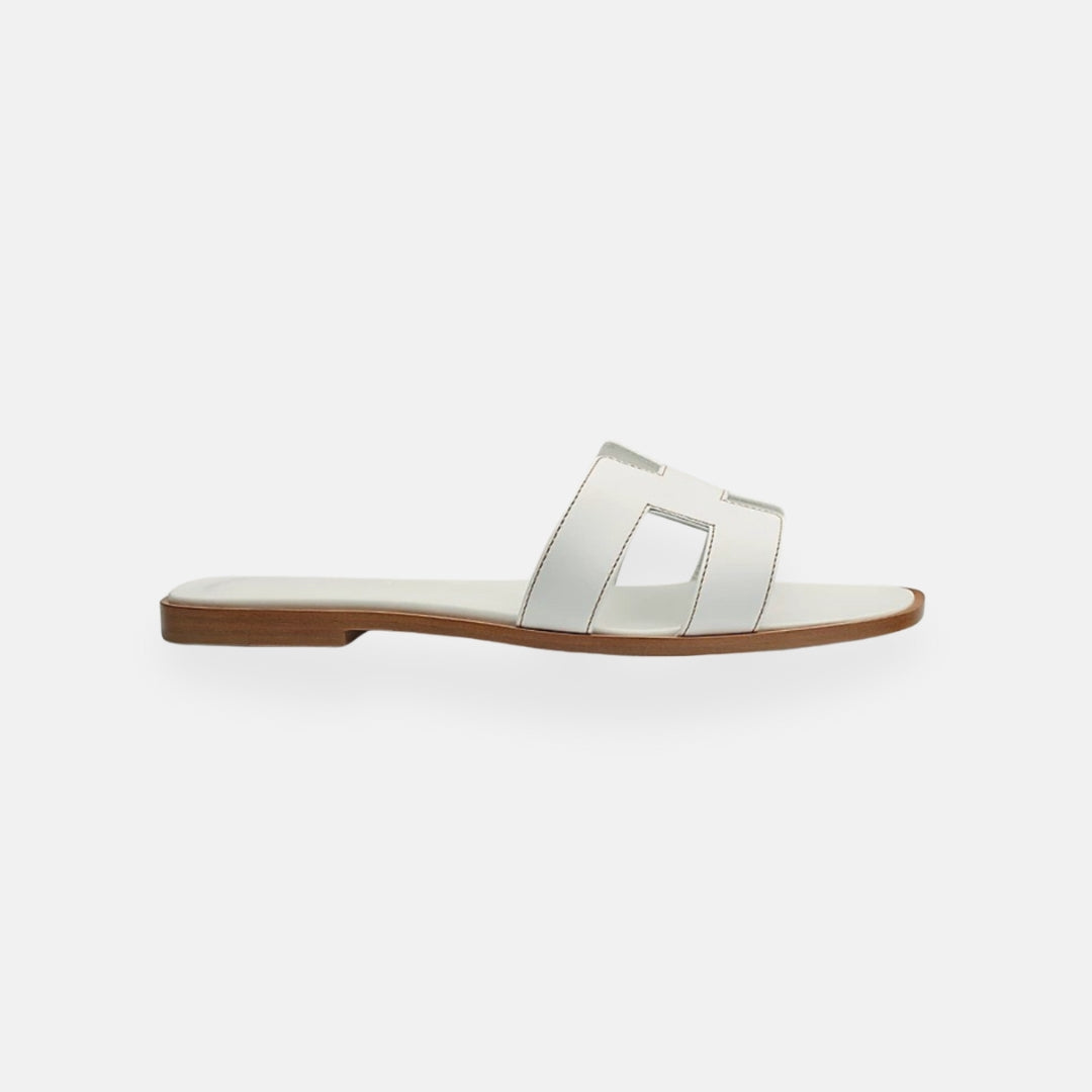 Women's Open Toe Slip-On Sandals Leather Casual Flat Slides Brown — Image 10
