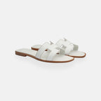 Women's Open Toe Slip-On Sandals Leather Casual Flat Slides Brown — Image 12