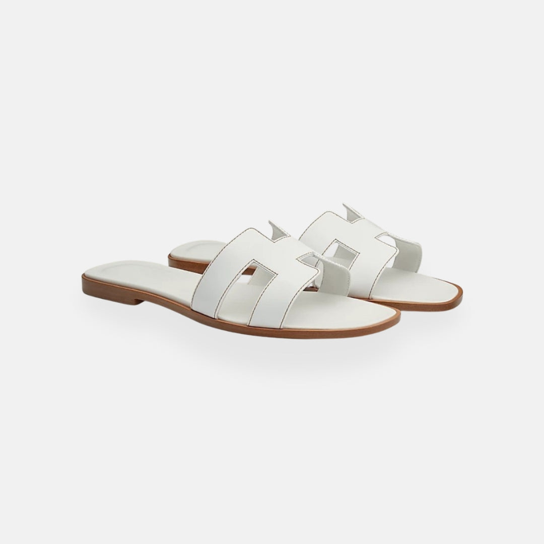 Women's Open Toe Slip-On Sandals Leather Casual Flat Slides Brown — Image 12