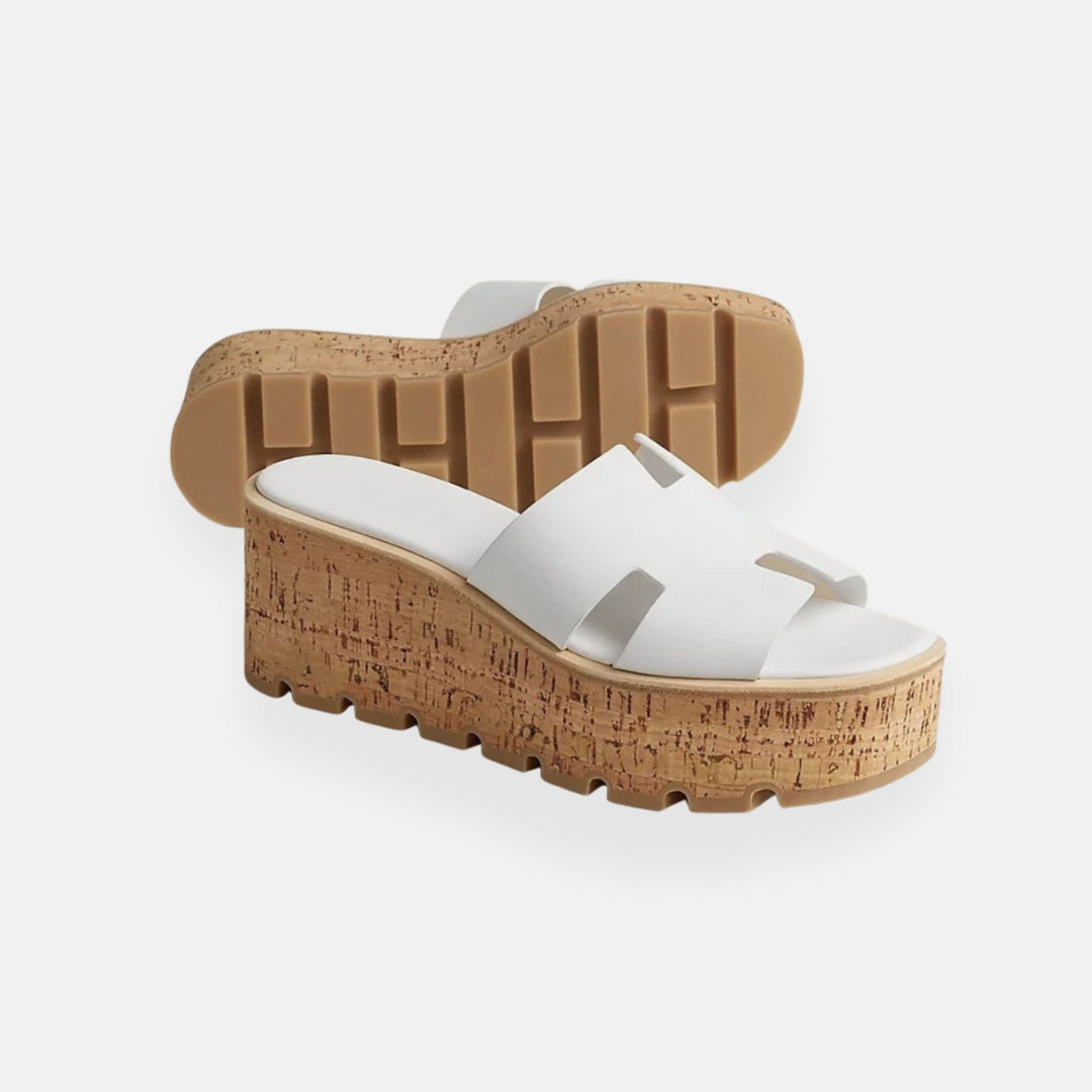 Women's Cork Platform Slide Sandals Black Leather Open-Toe Slip-On Wedge — Image 6