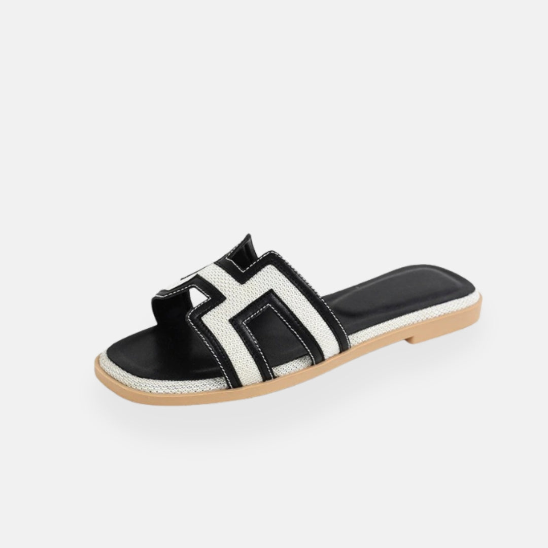 Women's Slip-On Sandals with Geometric Design in Brown, Black, Blue — Image 2