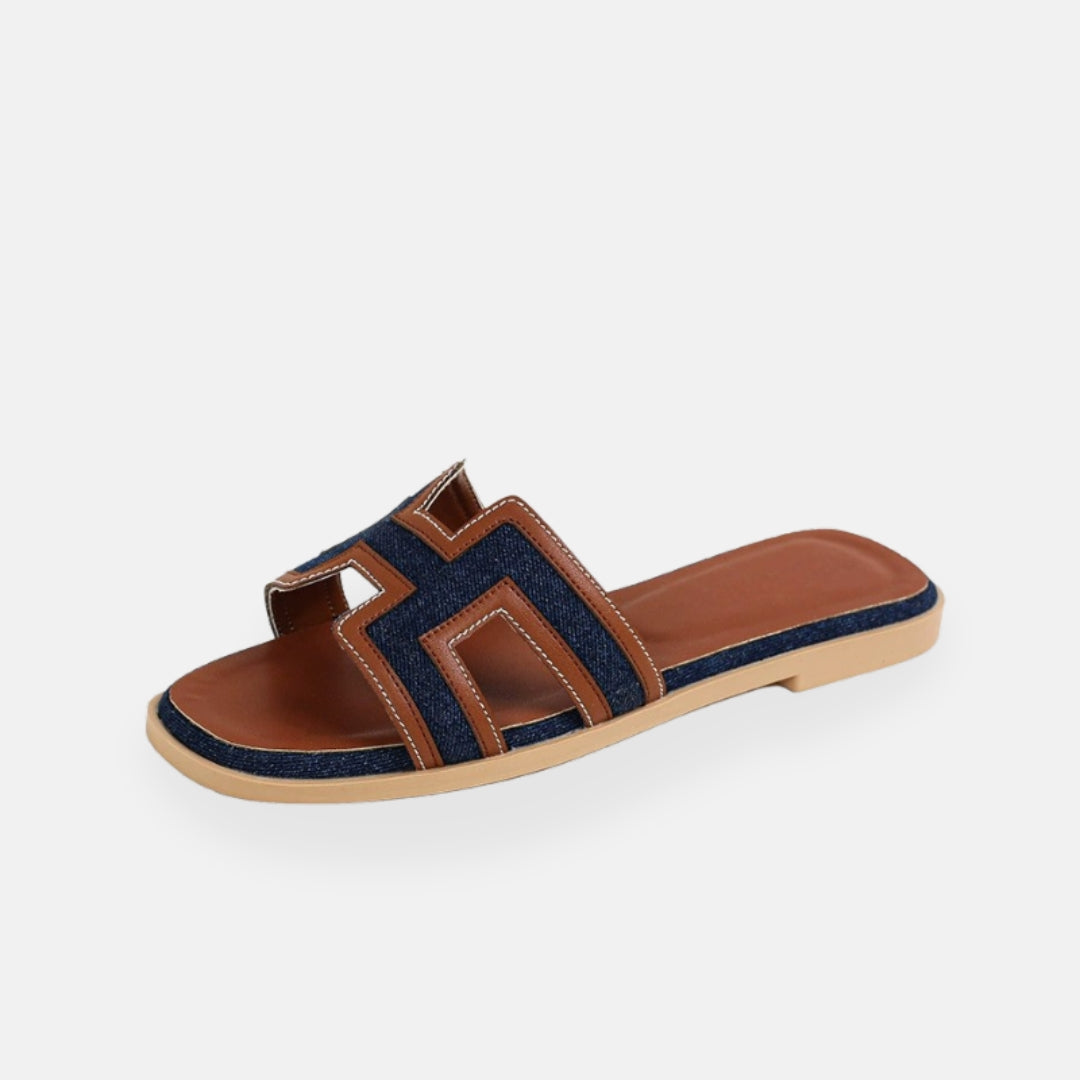 Women's Slip-On Sandals with Geometric Design in Brown, Black, Blue — Image 3