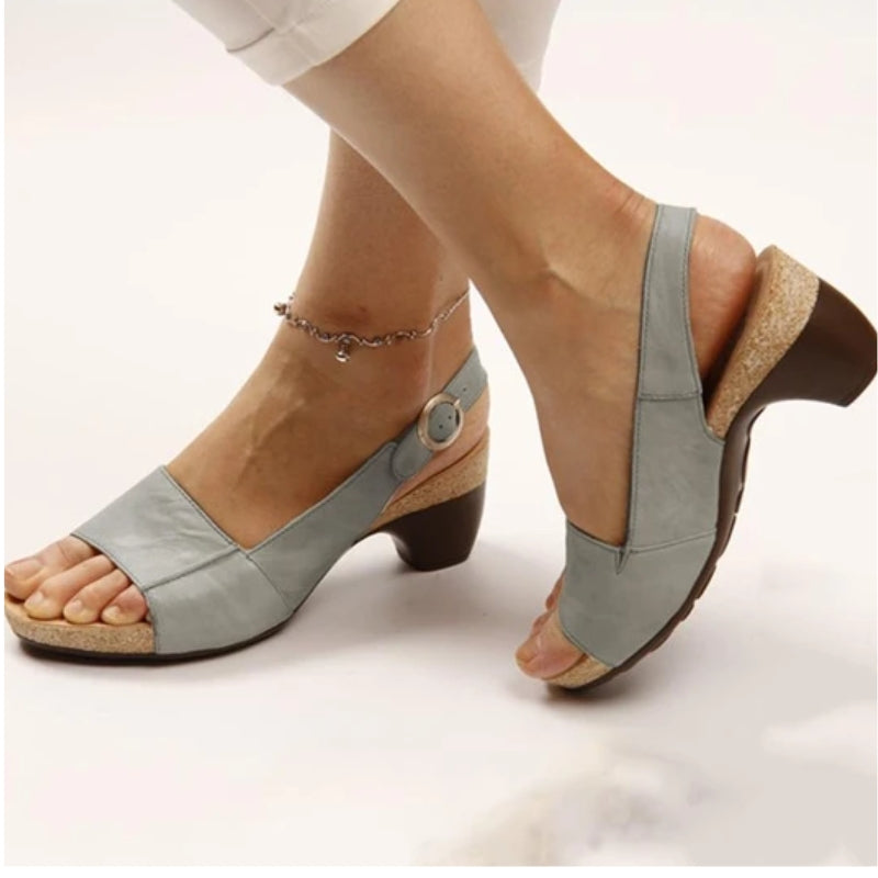 Women's Slingback Sandals Faux Leather Low Heel Open Toe Adjustable Buckle Summer Shoes — Image 3