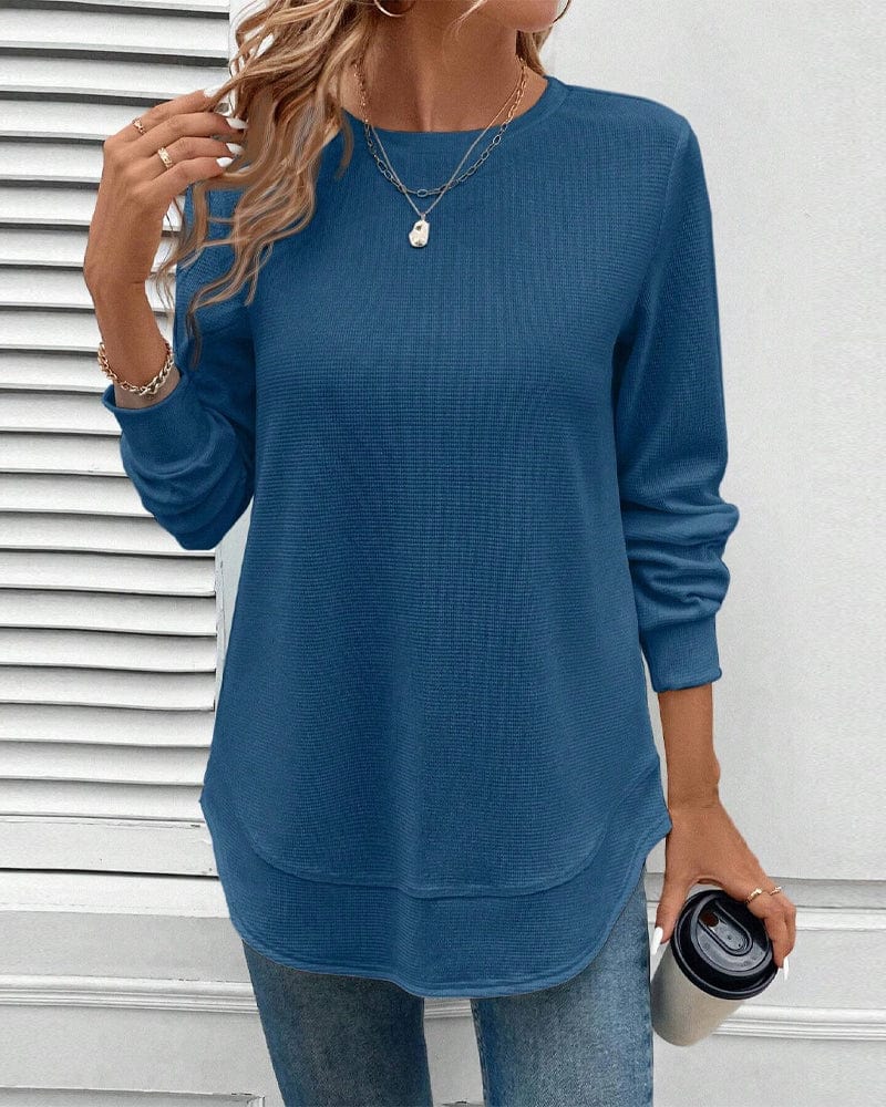 Women's Waffle Knit Long Sleeve Top Soft Pullover Casual Wear Lightweight Comfortable — Image 2