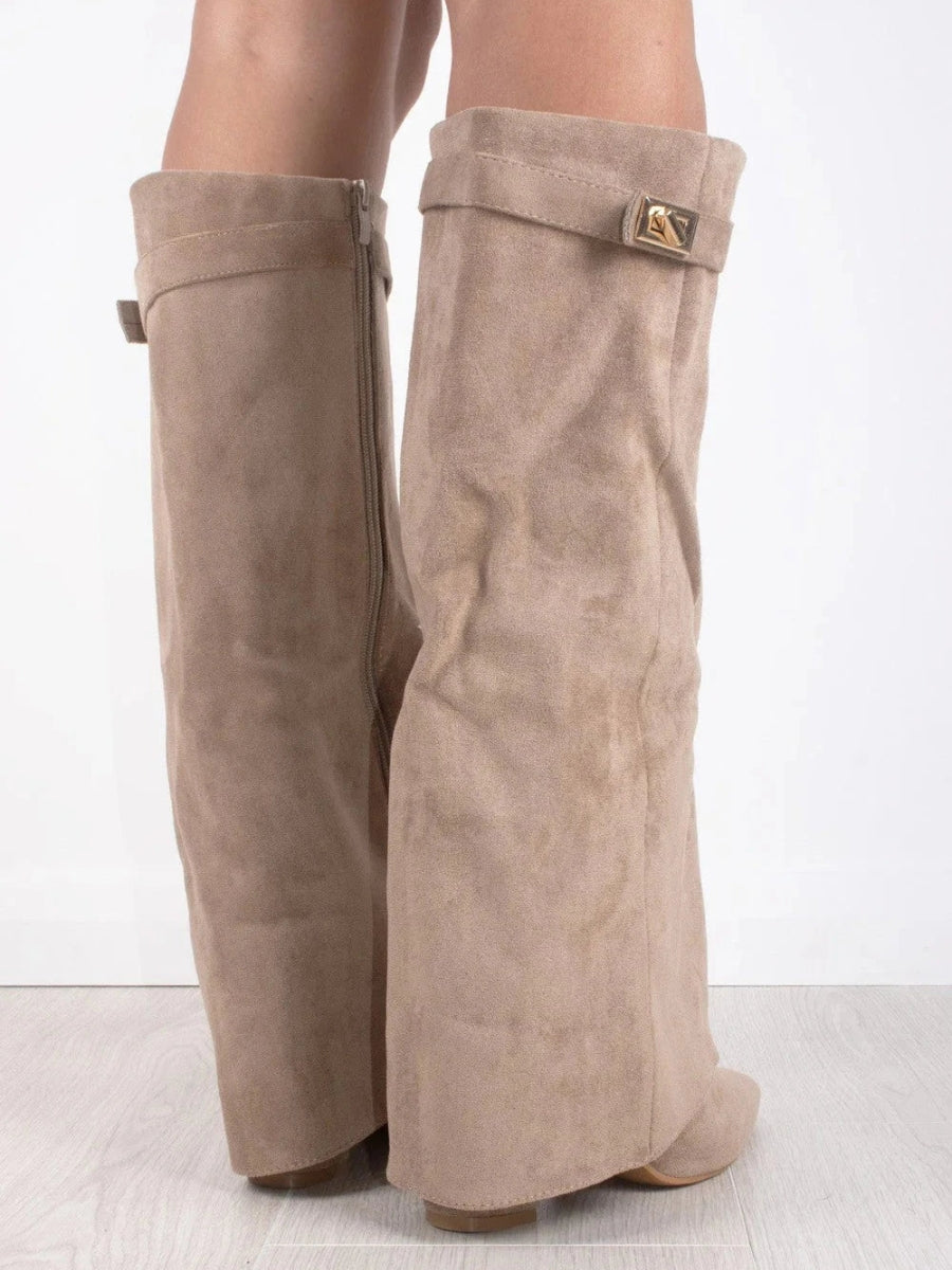 Elegant Women's Knee-High Suede Boots - Black, Beige, Brown, Luxurious Material — Image 8