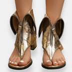Brand Women's Open Toe Zipper Ankle Boots Metallic Leather Low Heel Sandals — Image 3
